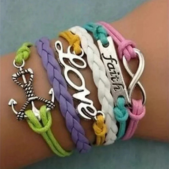 Faith & Love & Infinity Charm Faux Leather Multi-layered Bracelet - Picture 3 of 3